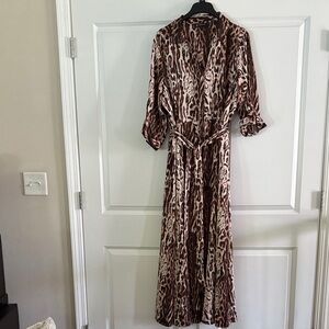 INC International Concepts Brown Animal Print Long Sleeve Dress